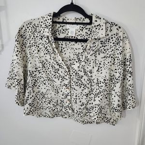 Cropped Printed Button Up Blouse